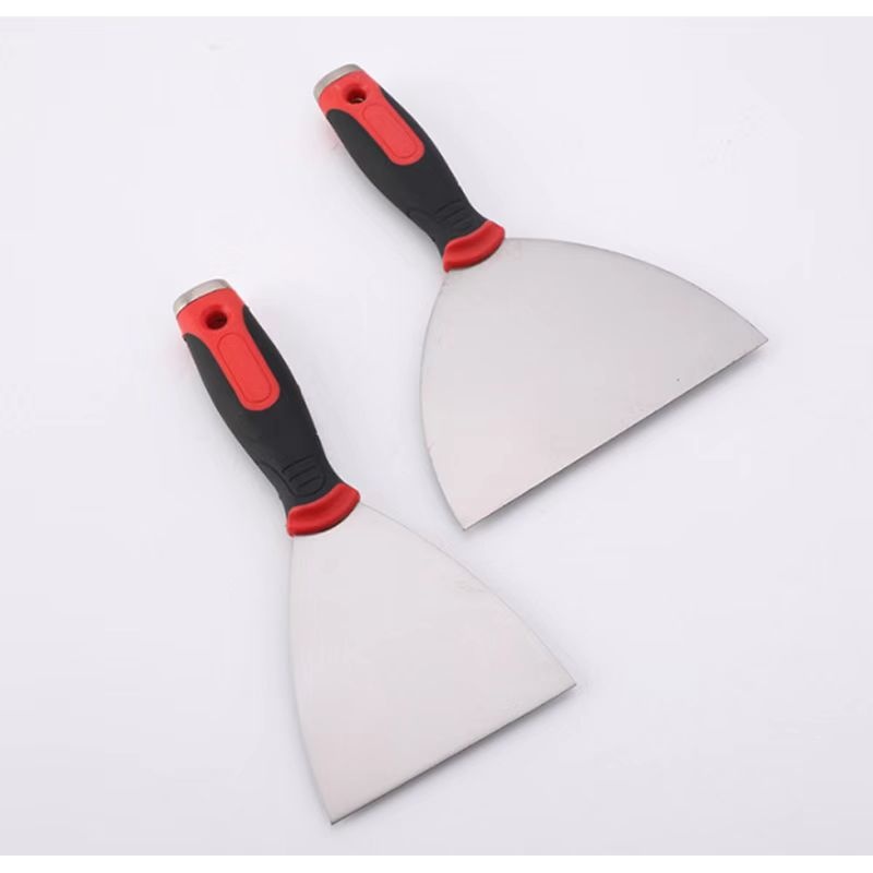 Putty knife with dual color soft comfortable plastic handle, scraper for wall cleaning, Mirror polish Flexible blade