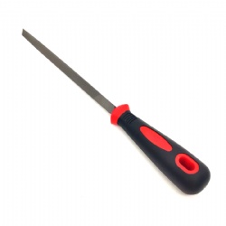 Треугольный напильник с двухцветной красной и черной пластиковой ручкой, высокое качество, пройден тест REACH