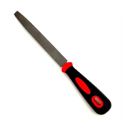 Плоский напильник с двухцветной красной и черной пластиковой ручкой, высокое качество