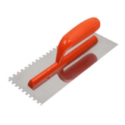 Plastering trowel with teeth, made of Carbon steel, plastic handle, Solid structure, construction and decoration tools