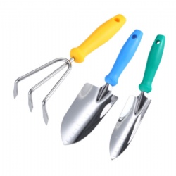 3 pieces Stainless Steel Garden Tools Set Hot sale on Amazon, Plastic handle, Trowel + Transplanter + Rake