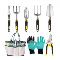 8pcs Garden Tools Set Hot sale on Amazon, Aluminium Alloy steel, Non slip handle, FlowerTools +Glo ve +Pruner + Toolbag