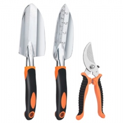 3 pcs Garden Tools Set Hot sale on Amazon, Aluminium Alloy steel, Non slip handle, Trowel + Transplanter + Pruner