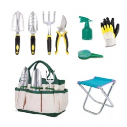 9pcs Garden Tools Set Hot sale on Amazon, Aluminium Alloy steel, Non slip handle, FlowerTools +Glo ve +Sprayer + Toolbag