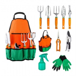 10pcs Garden Tools Set Hot sale on Amazon, Aluminium Alloy steel, Non slip rubber handle, FlowerTools +Glo ve +Sprayer + Toolbag