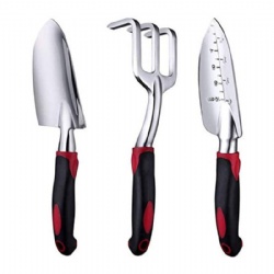 3 pcs Garden Tools Set Hot sale on Amazon, Aluminium Alloy steel, Rubber handle, Trowel + Transplanter + Rake