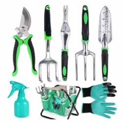 9pcs Garden Tools Kit Hot sale on Amazon, Aluminium Alloy steel, Non slip handle, FlowerTools +Glo ve +Sprayer + Toolbag