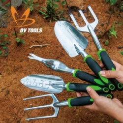 4 pieces Garden Tools Set made of Aluminium Alloy, for flower, plant, home, courtyard, Trowel + Transplanter + Rake + Fork