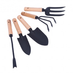 5 pieces Garden Tools Set Hot sale on Amazon, Wood handle, Trowel + Transplanter + Rake + Fork + Weeder