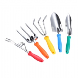5 pieces Garden Tools Kit Hot sale on Amazon, Stainless Steel, Plastic handle, Trowel + Transplanter + Rake + Fork + Weeder