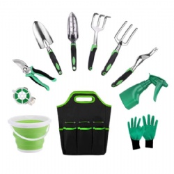 11pcs Garden Tools Set Hot sale on Amazon, Aluminium Alloy steel, Non slip handle, FlowerTools +Glo ve +Sprayer + Toolbag+Bucket